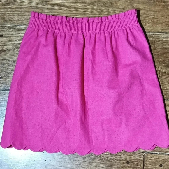 J. Crew Linen Cotten lined pink pull on skirt scalloped hem elastic waist 4 - Picture 3 of 8